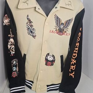 Men's Varsity Jacket - Cream and Black (Ed Hardy Look Alike)